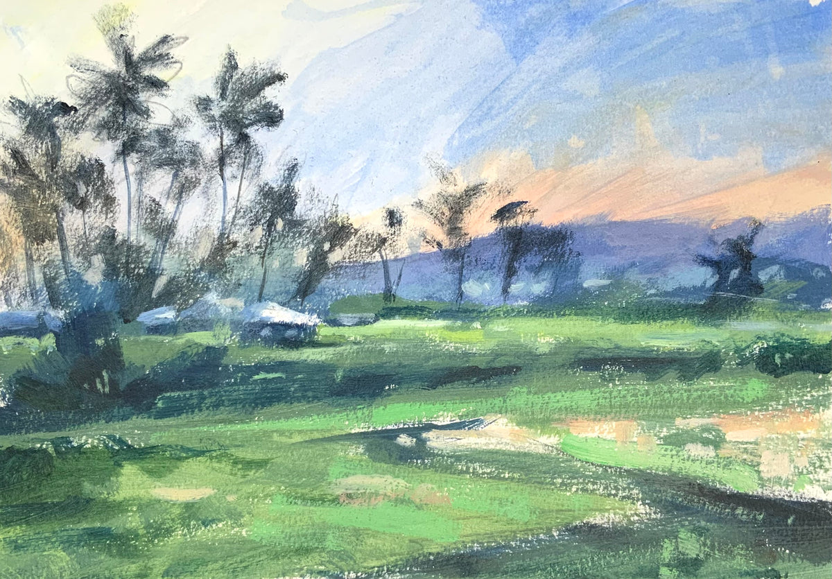 Green Field And Palm Trees