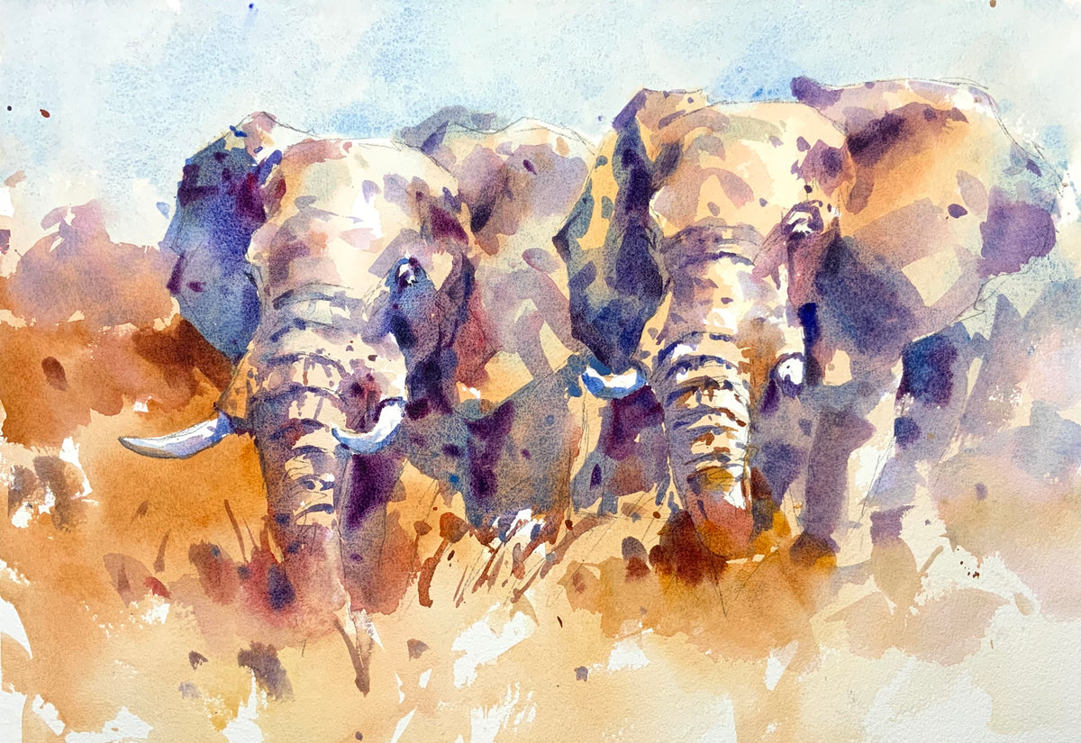 Two Elephants With Browns &amp; Blues